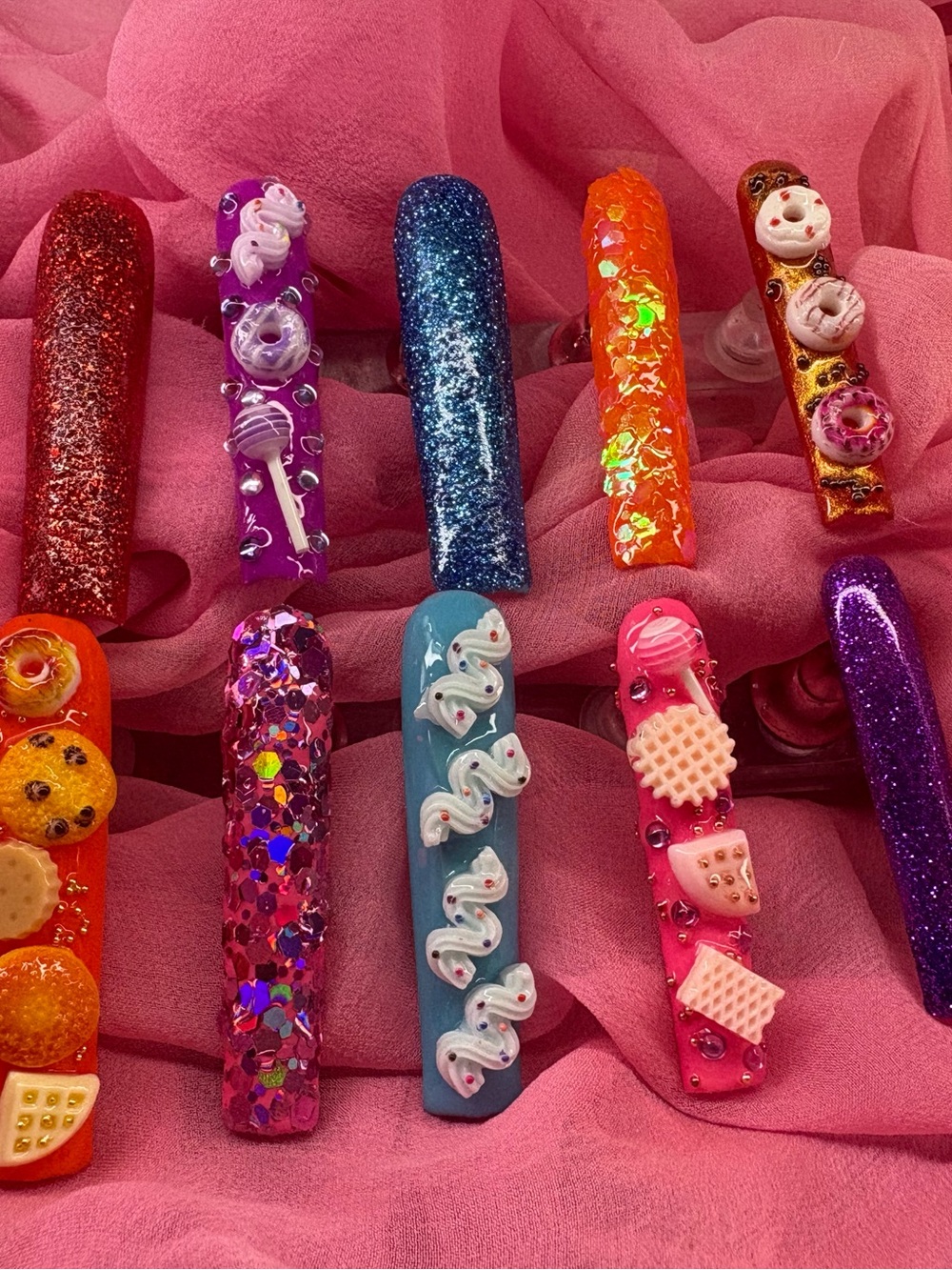 Birthday cake Bold Glitter & 3D Dessert Press-On Nails extra long